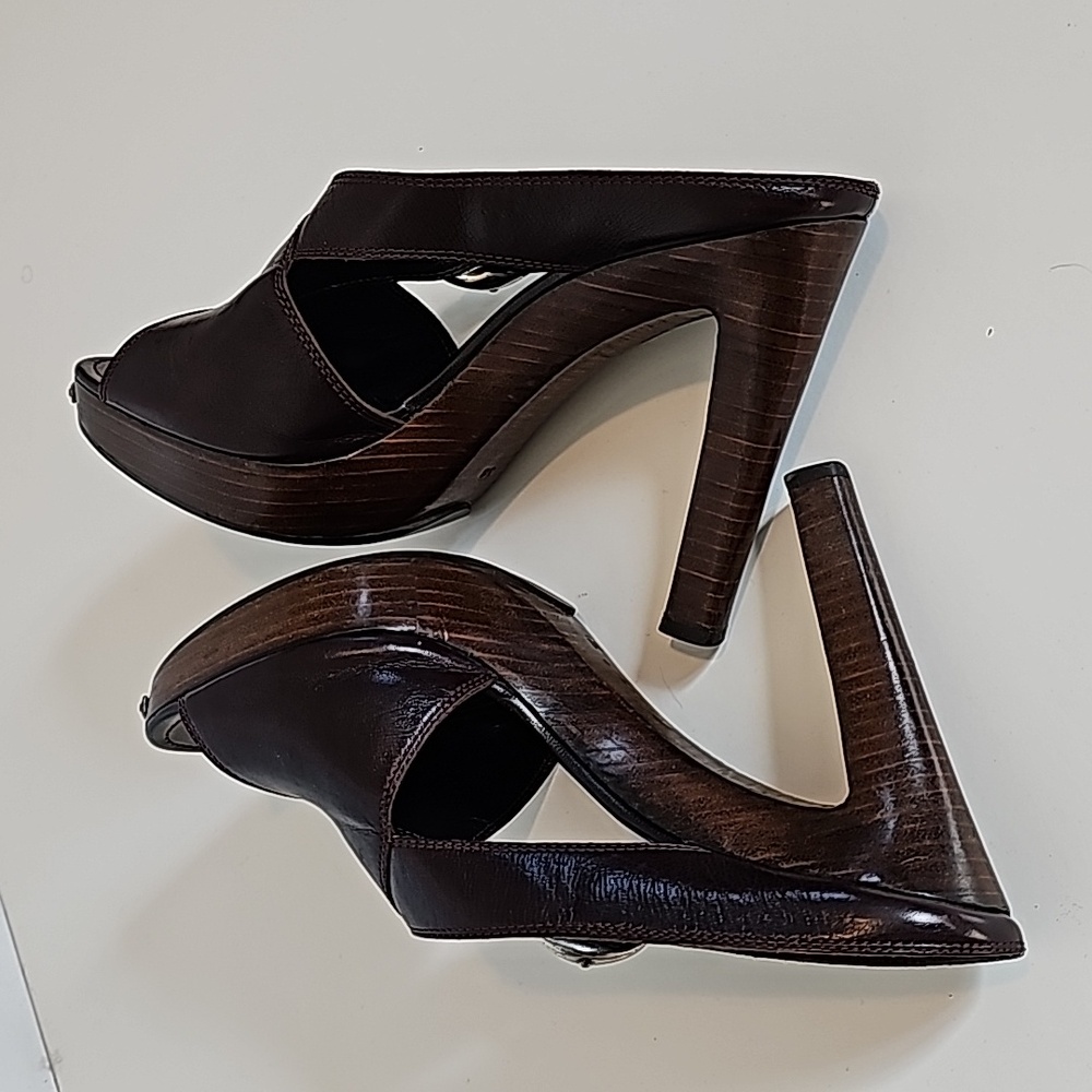 Y2K Yves Saint Laurent  Vintage Wood  heel sandals in dark brown color - Picture 5 of 9